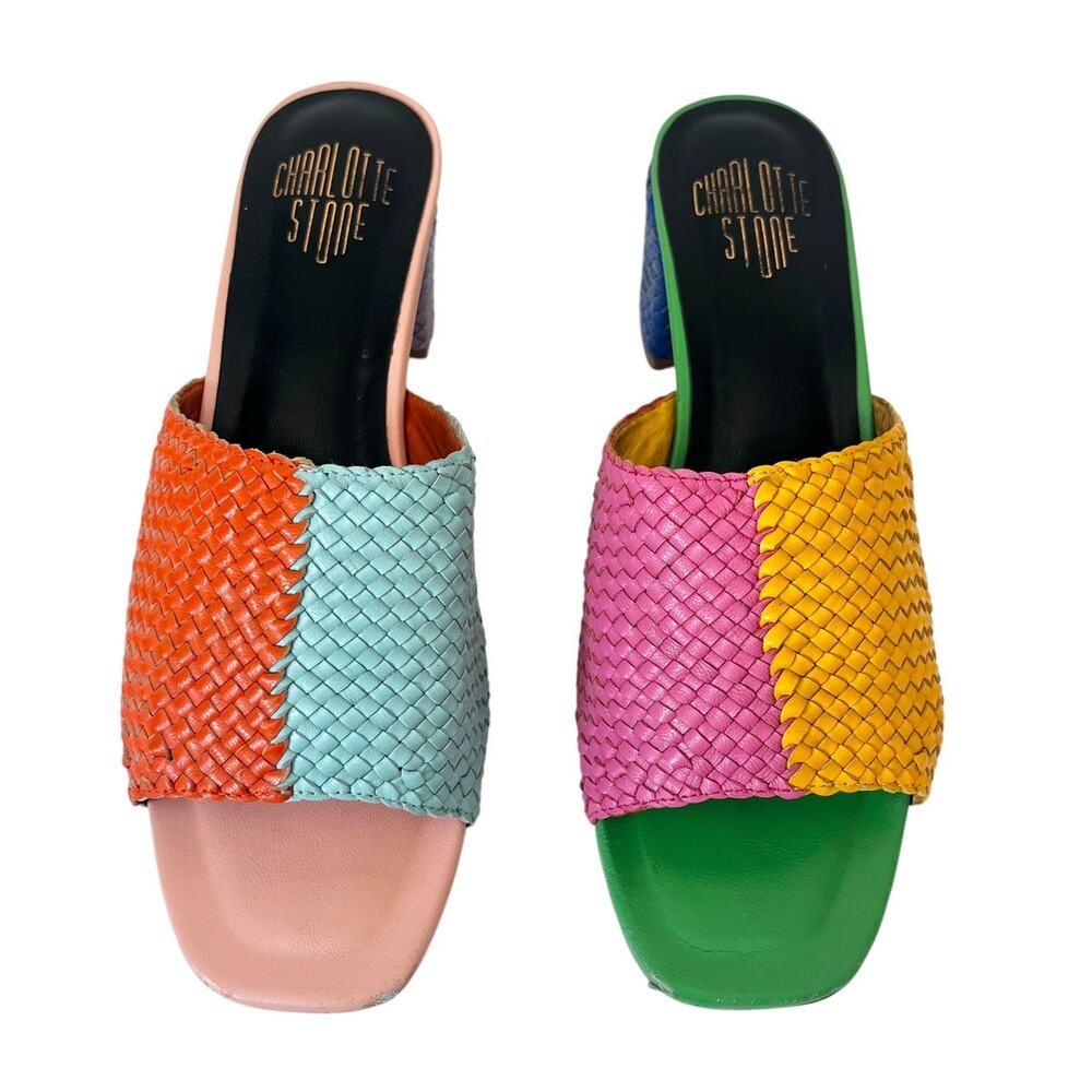 Charlotte Stone Lenu Kortman Mismatch Woven Leather Block Heel Mule Size 11 - Picture 2 of 9